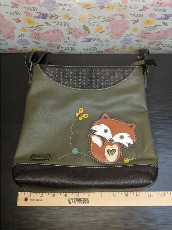 Chala olive green Fox messenger crossbody bag vegan leather. EUC - Picture 2 of 6